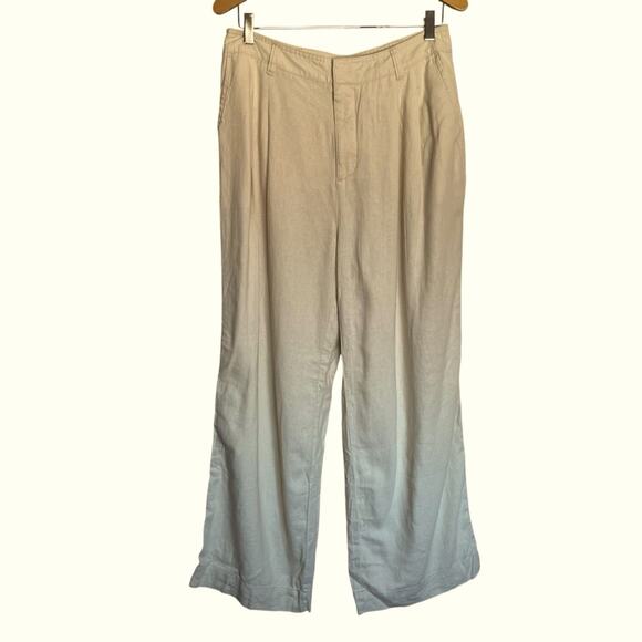 Gap Linen Wide Leg Pleated Trousers High Rise Dress Pants Beige Tan Size 10 - Picture 2 of 10